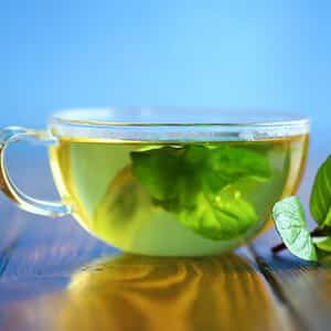 Tulasi herbal green tea immersed in hot water